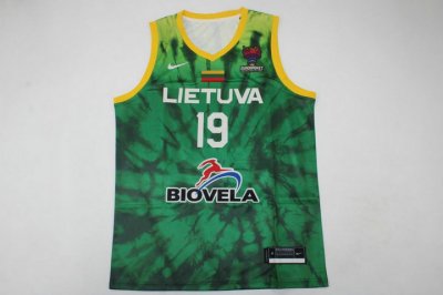 Men Lithuania FIBA Eurobasket 2022 Mindaugas Kuzminskas Green Jersey